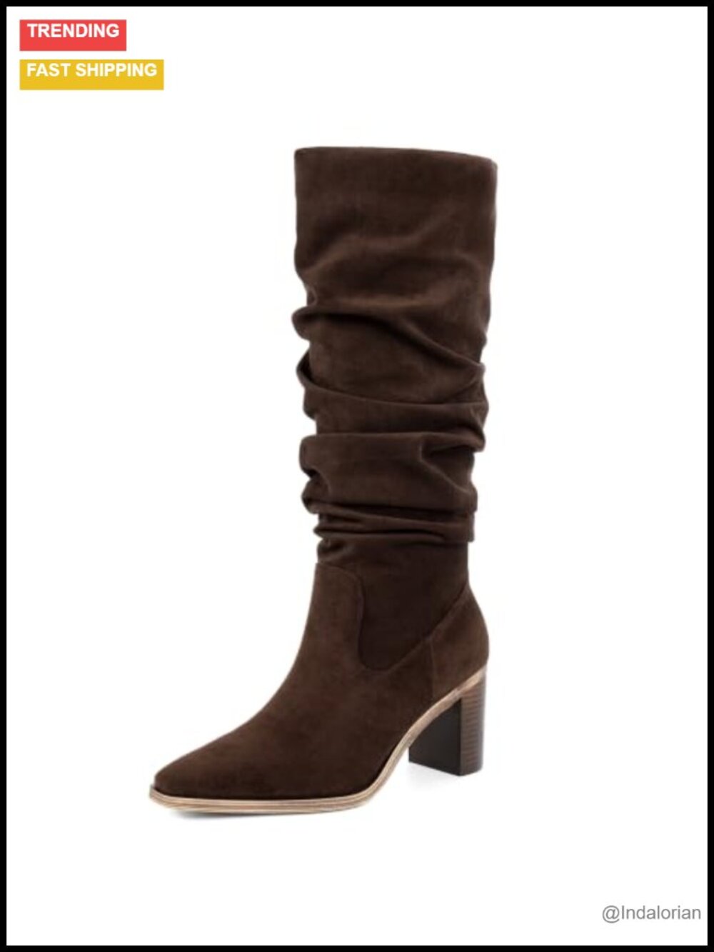 Women's Knee High Boots Chunky Block Heel Faux Suede Slouch Square Toe